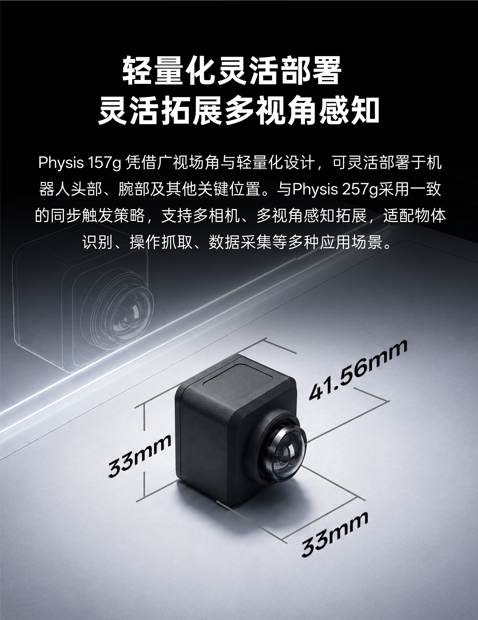 Physis 157g 广角单目 RGB 相机，，，，，，，，面向具身智能，，，，，，，，支持高分辨率全局快门与轻量紧凑设计
